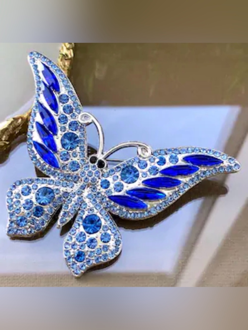 Blue Crystal Butterfly Brooch - Blue Pin